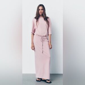 Zara Set 2psc Washed Long Skirt /Shirt Light Pink Size S